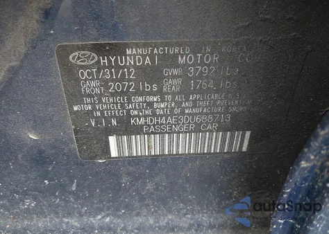 2013 Hyundai Elantra Limited from USA, damaged, VIN KMHDH4AE3DU688713